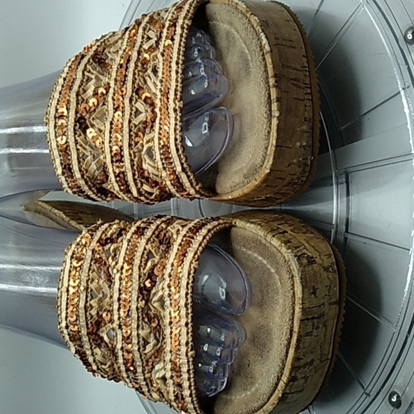 Vintage 1990s Y2K Mudd Wedge Sandals square toe chunky 8M - Picture 2 of 8